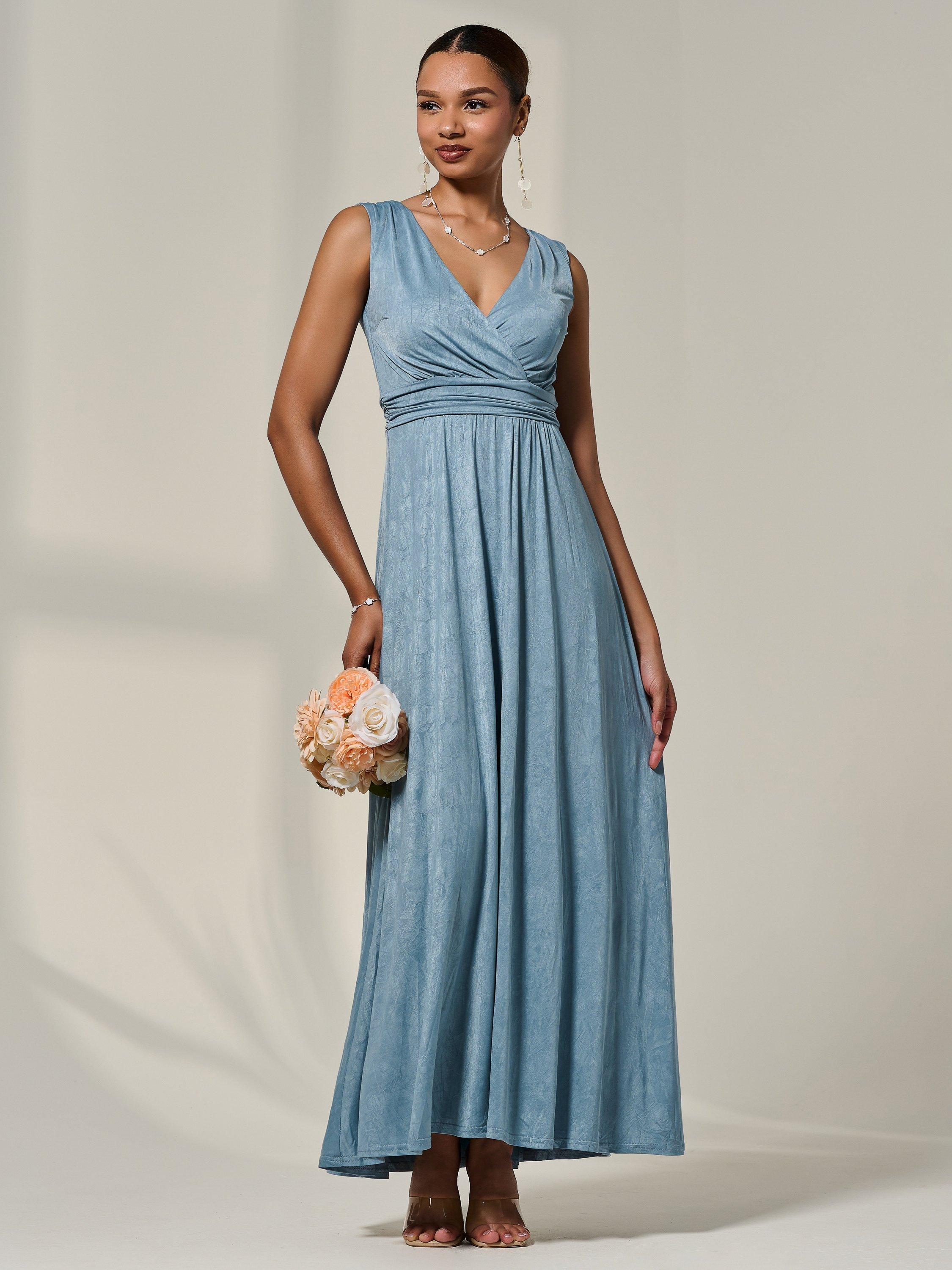 Product image 5 of 7, which shows Jolie Moi Bodice V-Neck Wrap Maxi Dress, Steel Blue, 8