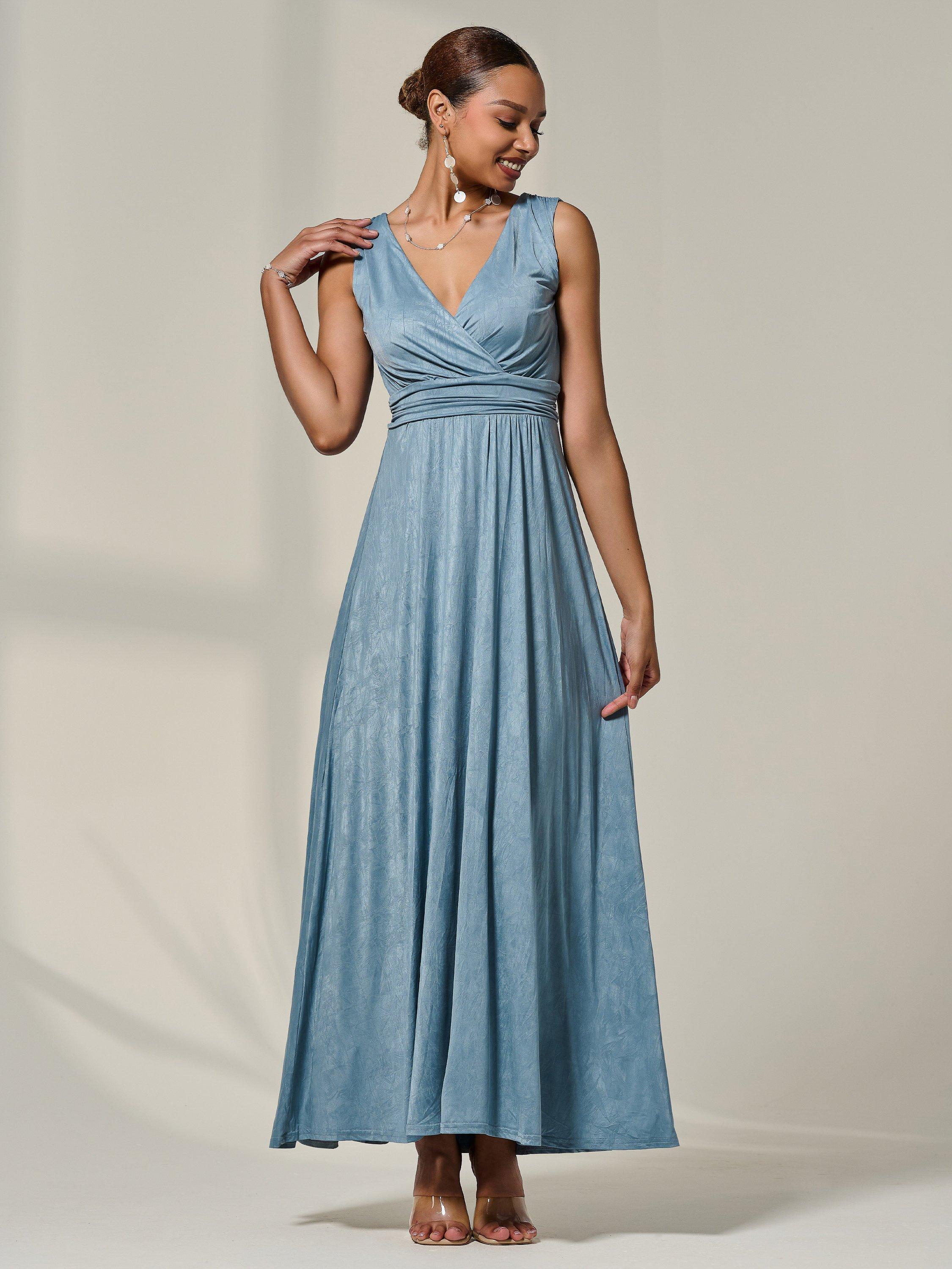 Product image 6 of 7, which shows Jolie Moi Bodice V-Neck Wrap Maxi Dress, Steel Blue, 8