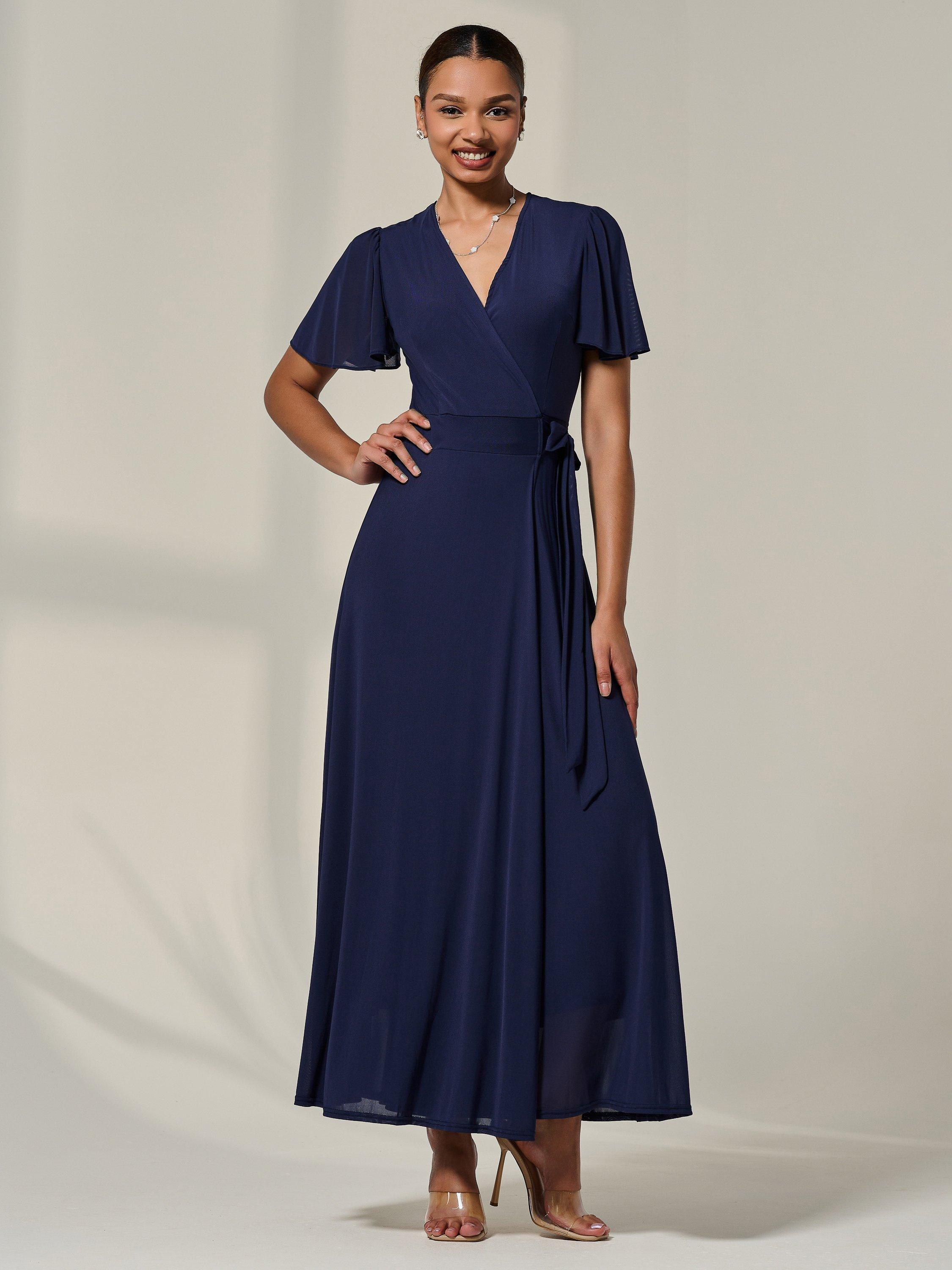 Product image 1 of 7, which shows Jolie Moi Wrapped Mesh Maxi Dress , Navy, 8