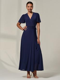 Jolie Moi Wrapped Mesh Maxi Dress, Navy