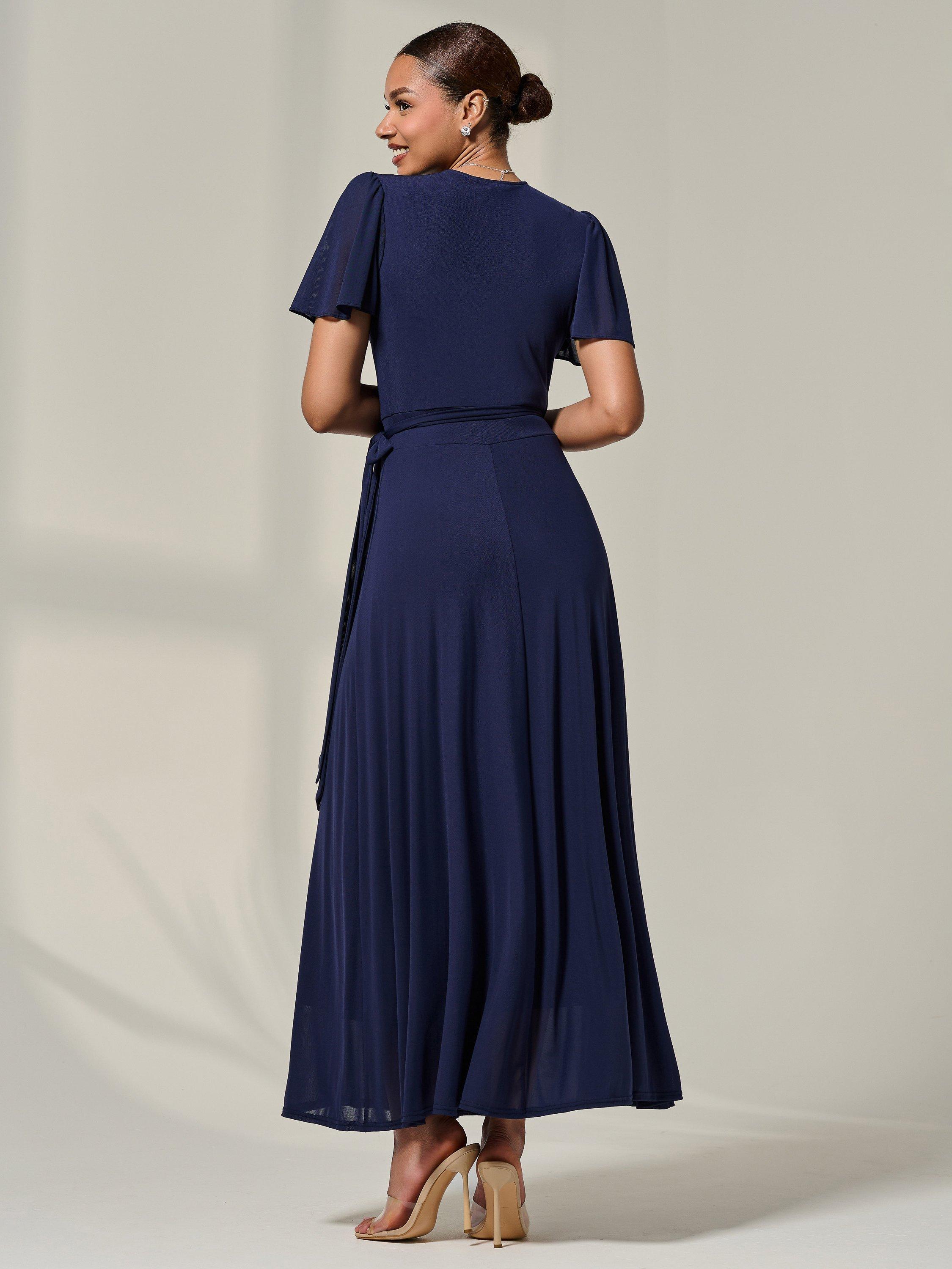 Product image 2 of 7, which shows Jolie Moi Wrapped Mesh Maxi Dress , Navy, 8