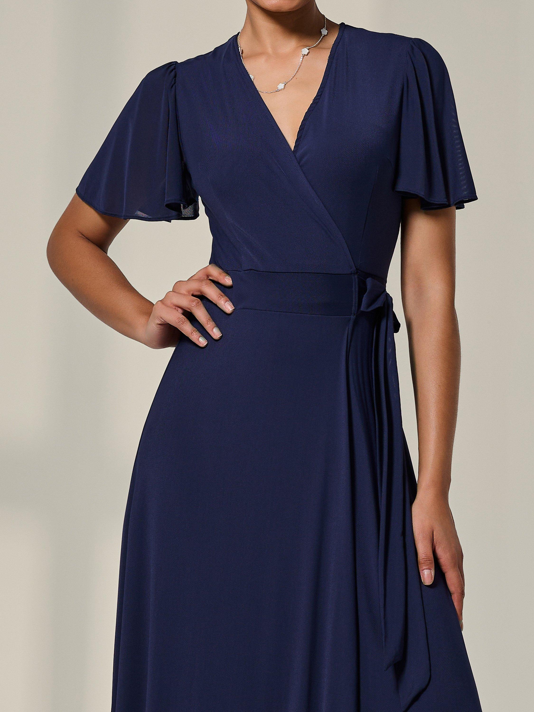 Product image 4 of 7, which shows Jolie Moi Wrapped Mesh Maxi Dress , Navy, 8