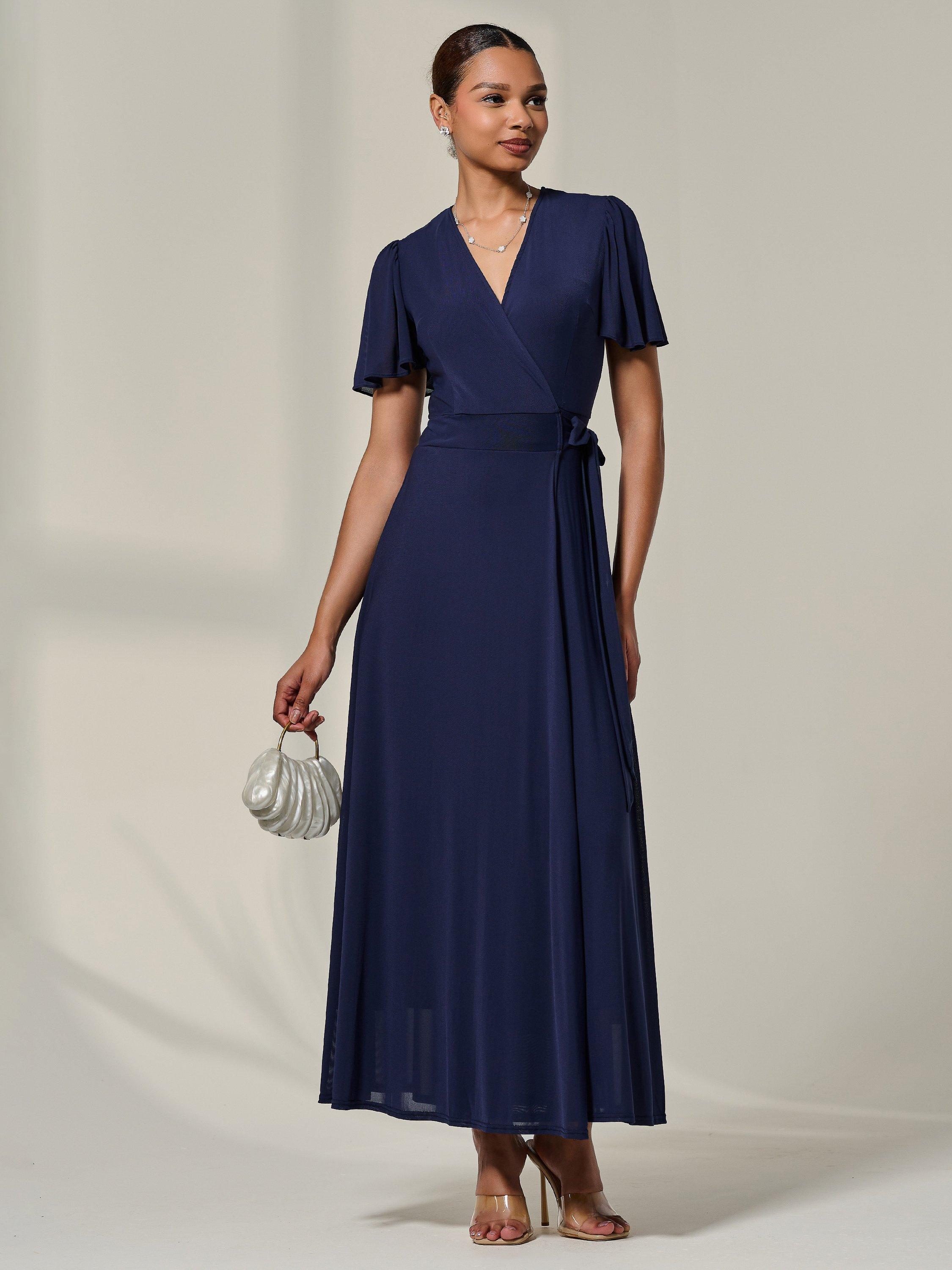 Product image 5 of 7, which shows Jolie Moi Wrapped Mesh Maxi Dress , Navy, 8