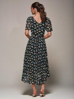 Jolie Moi Floral Print Short Sleeve Chiffon Midi Dress - view 2, Black Floral