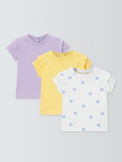 John Lewis Baby Frilled Sleeve Tops, Pack of 3, Multi, Multi