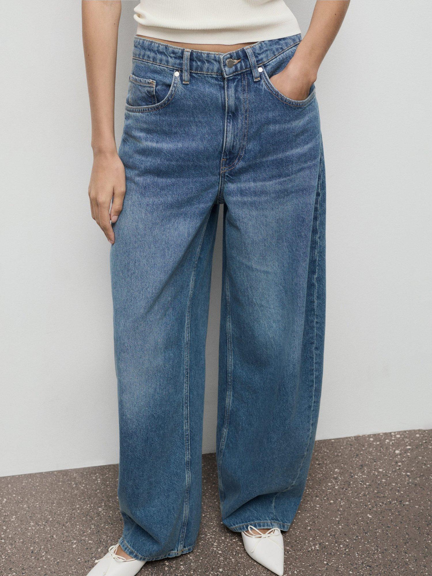Product image 1 of 8, which shows Mango Dana Mid Rise Balloon Jeans, Open Blue, 10