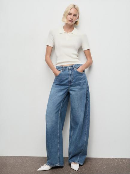 Mango Dana Mid Rise Balloon Jeans, Open Blue - view 2, Open Blue