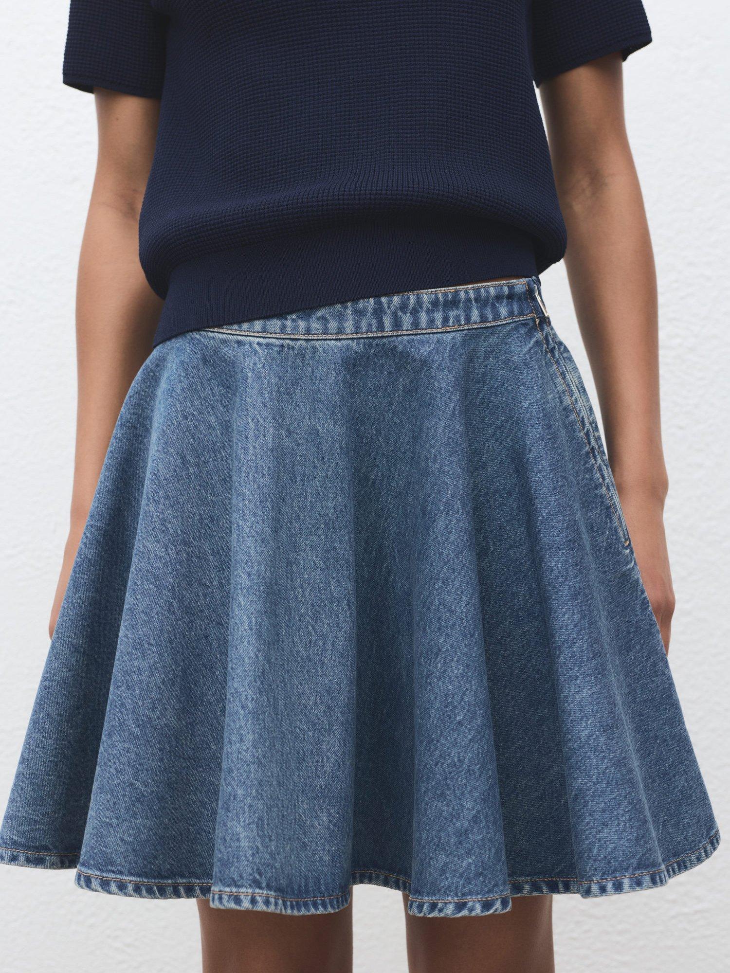 Product image 1 of 11, which shows Mango Danae A-Line Denim Skirt, Open Blue, L
