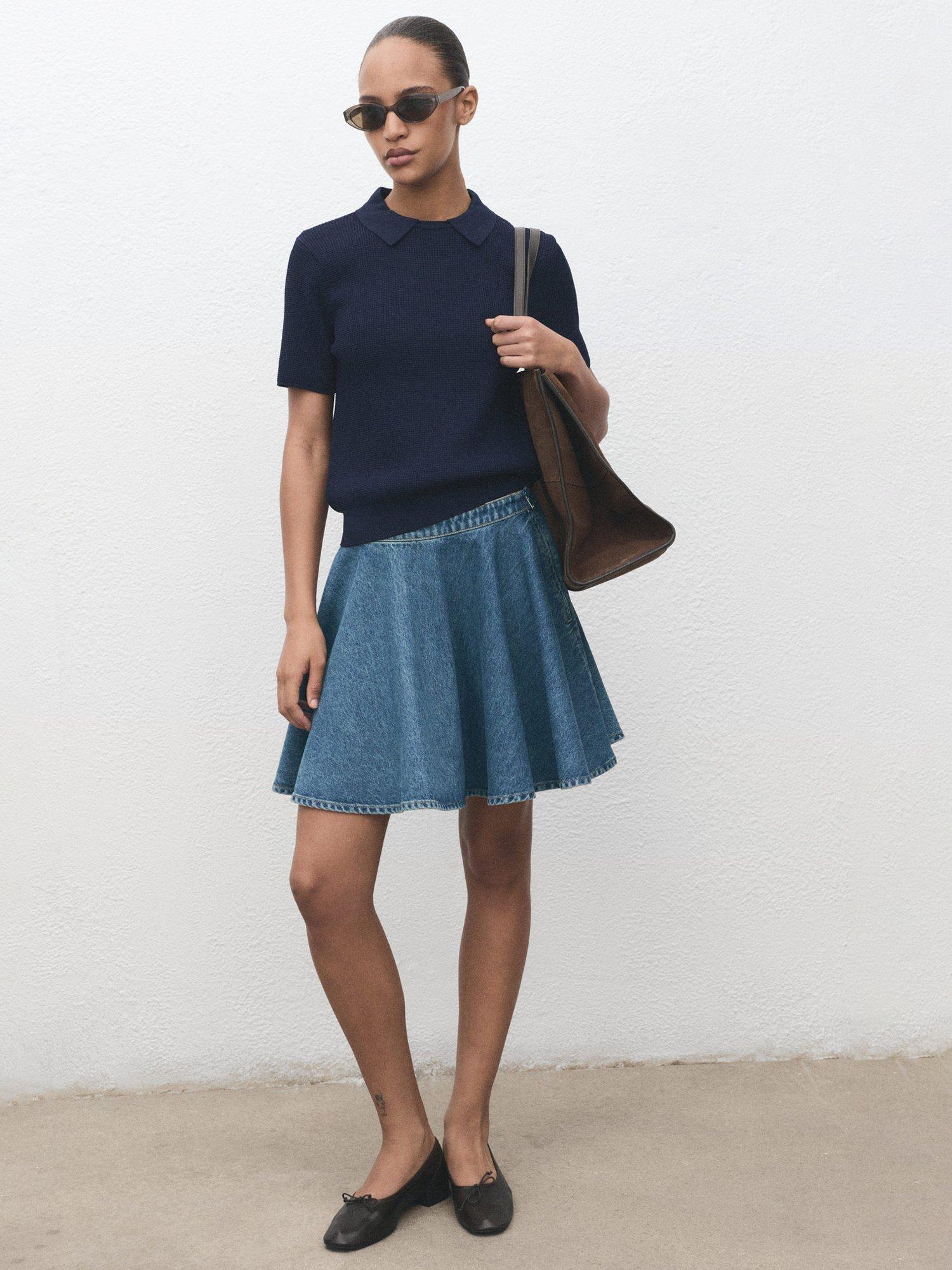 Product image 2 of 11, which shows Mango Danae A-Line Denim Skirt, Open Blue, L