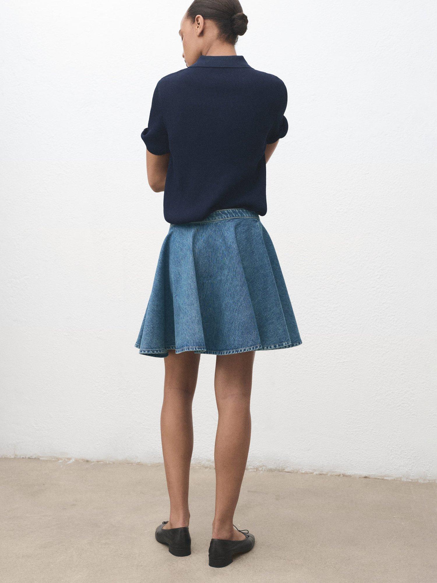 Product image 4 of 11, which shows Mango Danae A-Line Denim Skirt, Open Blue, L