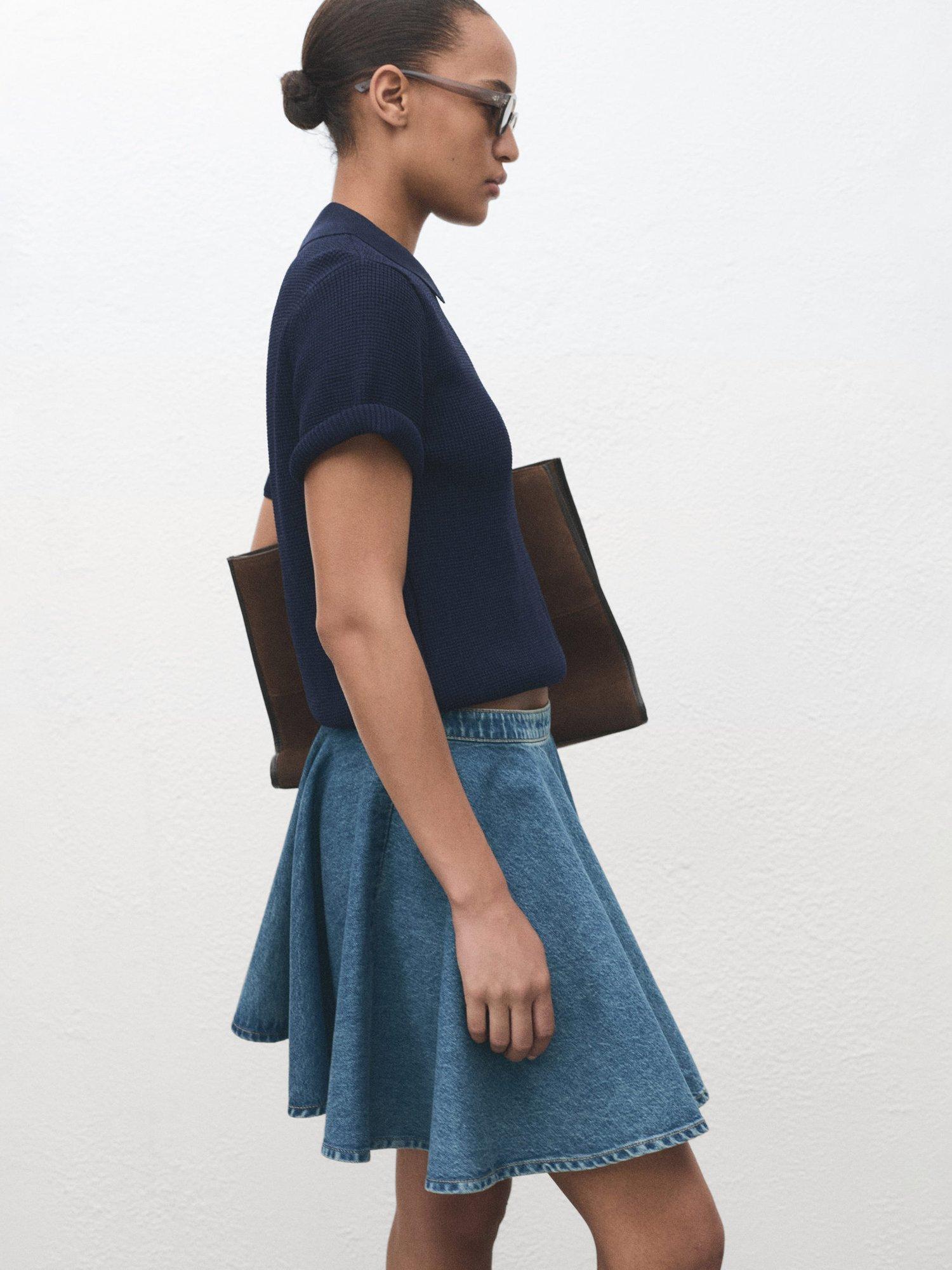 Product image 7 of 11, which shows Mango Danae A-Line Denim Skirt, Open Blue, L