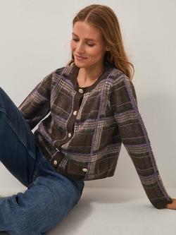 Monsoon Carmen Check Cardigan, Chocolate, Chocolate