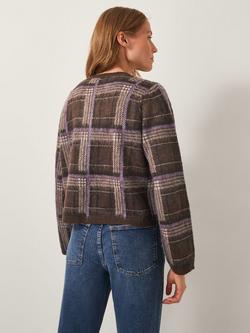 Monsoon Carmen Check Cardigan, Chocolate - view 2, Chocolate
