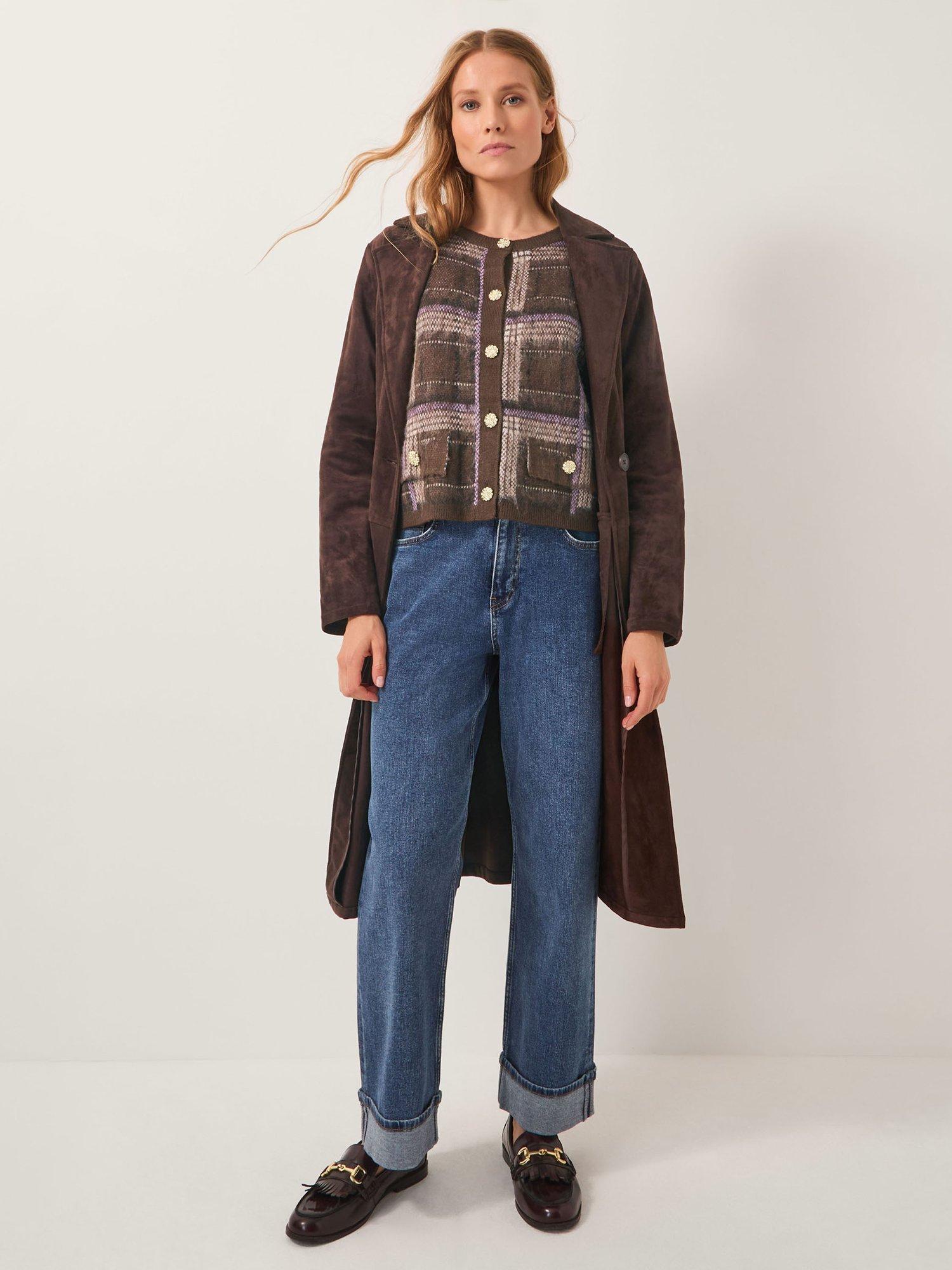 Product image 3 of 5, which shows Monsoon Carmen Check Cardigan, Chocolate, S