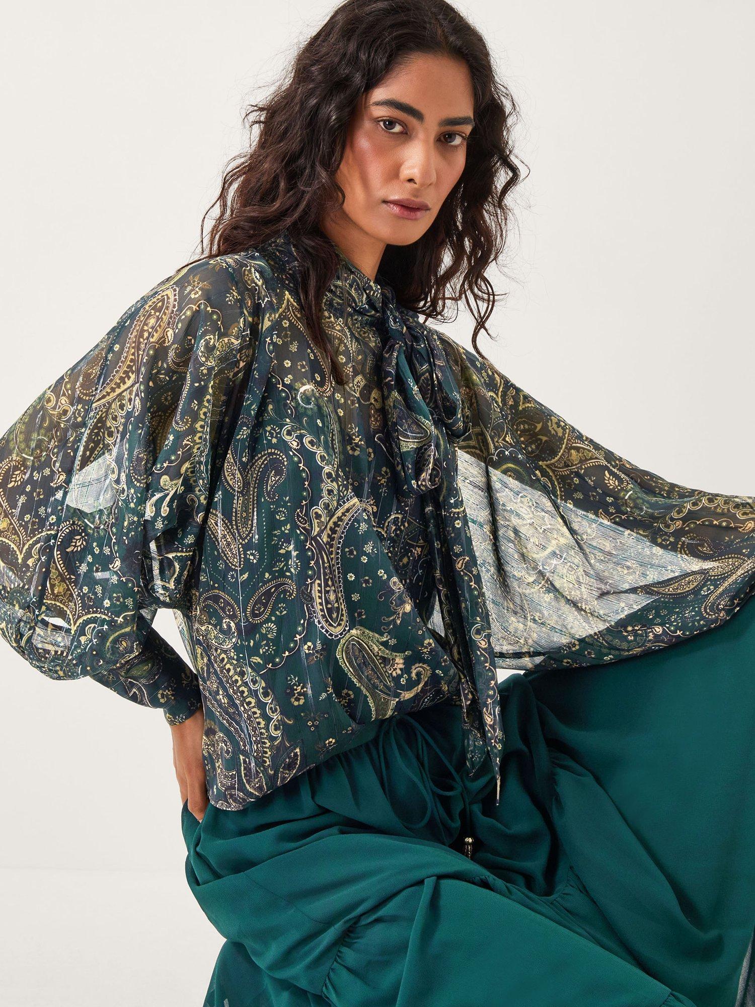 Product image 1 of 5, which shows Monsoon Marianna Paisley Blouse, Green, S