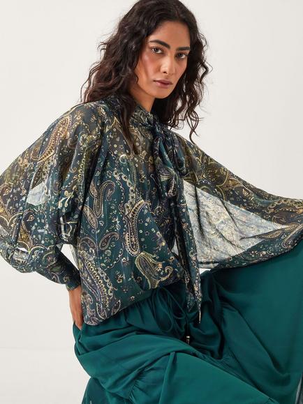 Monsoon Marianna Paisley Blouse, Green, Green