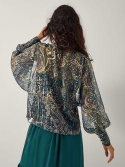 Monsoon Marianna Paisley Blouse, Green - view 2, Green