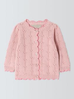 John Lewis Heirloom Collection Baby Tulip Cardigan, Comfy Pink, Comfy Pink