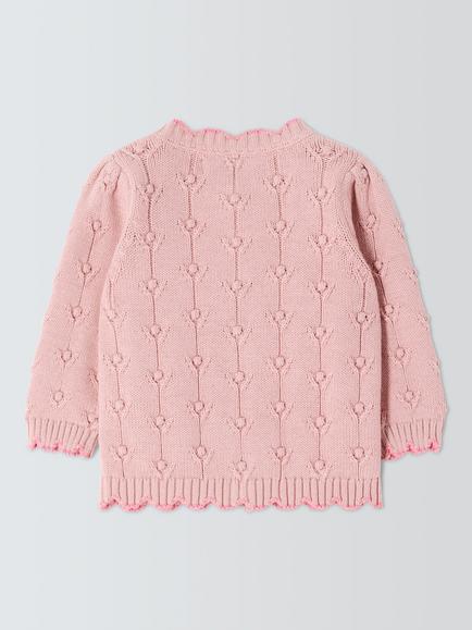 John Lewis Heirloom Collection Baby Tulip Cardigan, Comfy Pink - view 2, Comfy Pink