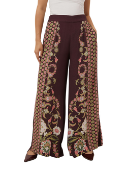 Raishma Rhea Floral Wide Leg Trousers, Plum, Plum