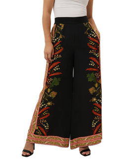 Raishma Reyna Floral Wide Leg Trousers, Black, Black