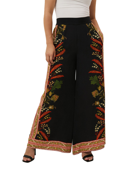 Raishma Reyna Floral Wide Leg Trousers, Black, Black