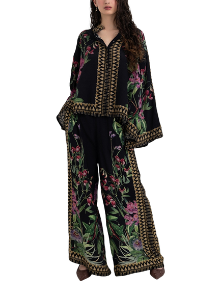 Raishma Siara Floral Wide Leg Trousers, Black, Black