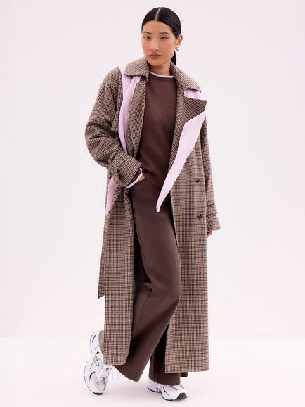 Ro&Zo Check Belted Wool Blend Trench Coat, Multi, Multi