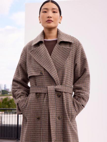 Ro&Zo Check Belted Wool Blend Trench Coat, Multi - view 2, Multi