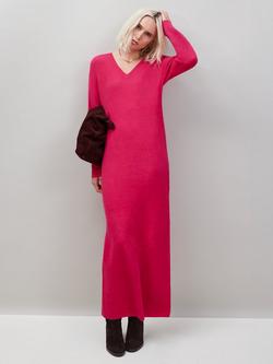 Ro&Zo V-Neck Knit Jumper Maxi Dress, Pink