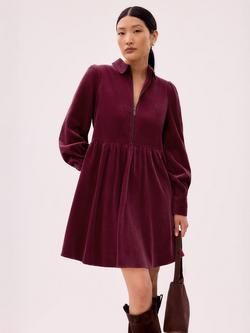 Ro&Zo Berry Corduroy Blouson Sleeve Zip Front Dress, Red, Red