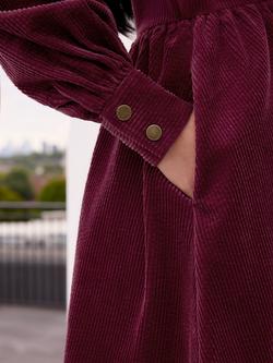 Ro&Zo Berry Corduroy Blouson Sleeve Zip Front Dress, Red - view 2, Red