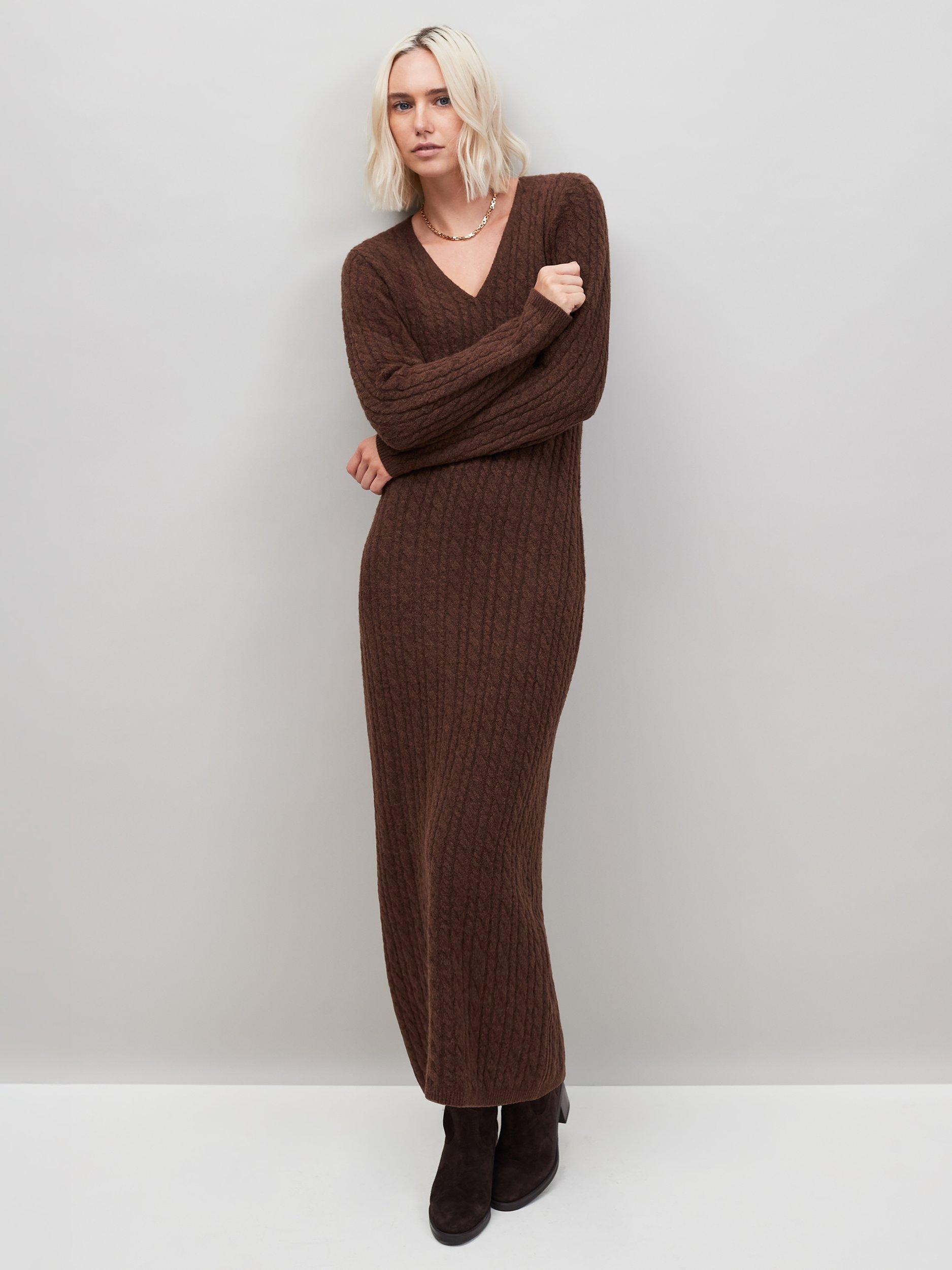 Product image 1 of 3, which shows Ro&Zo Cable Knit Jumper Dress, Brown, XS