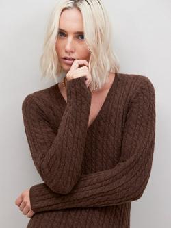 Ro&Zo Cable Knit Jumper Dress, Brown - view 2, Brown