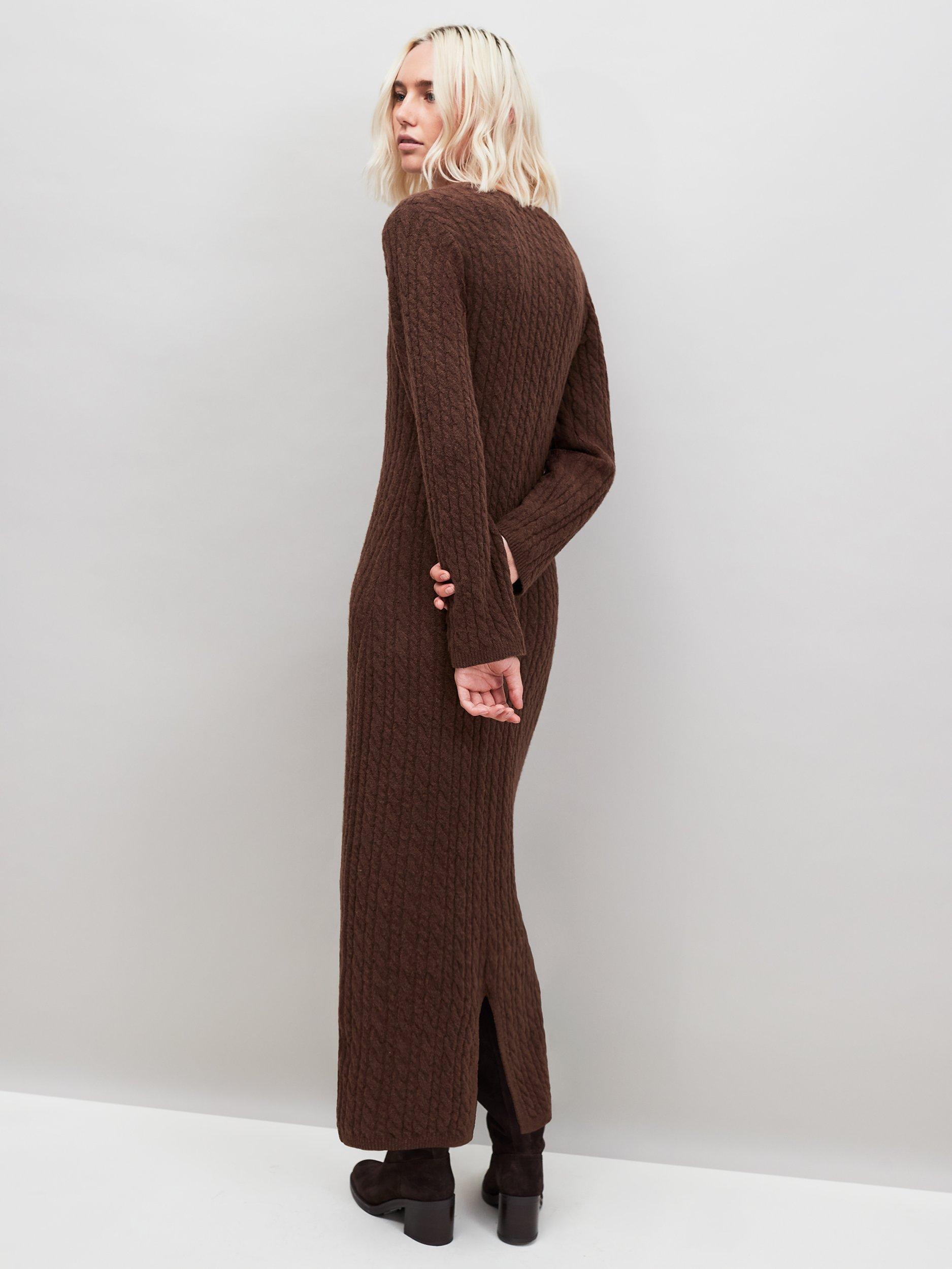 Product image 3 of 3, which shows Ro&Zo Cable Knit Jumper Dress, Brown, XS