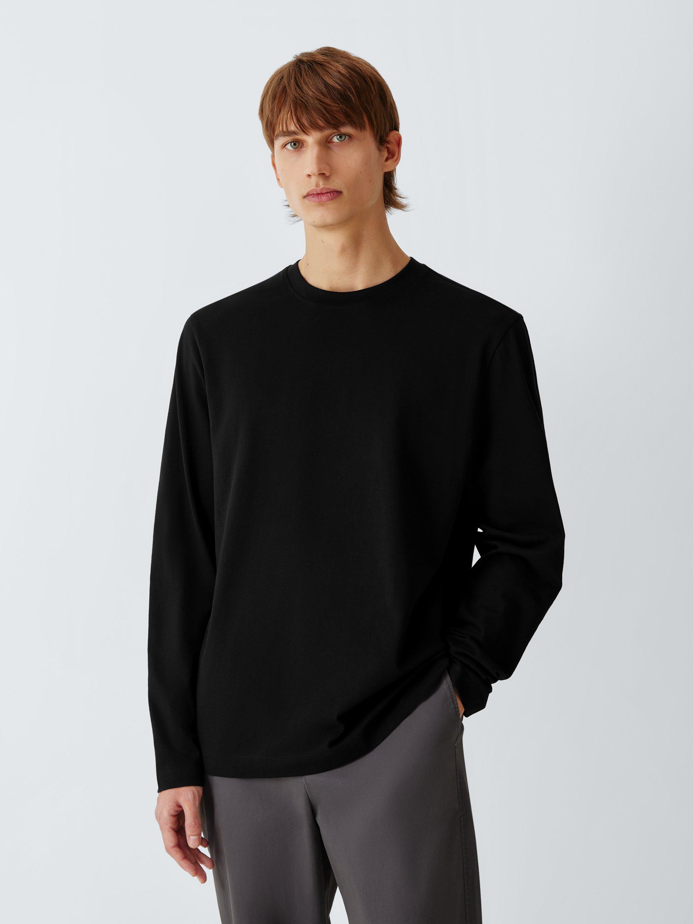 Product image 1 of 6, which shows John Lewis Cotton Crew Neck Long Sleeve T-Shirt, Black, S