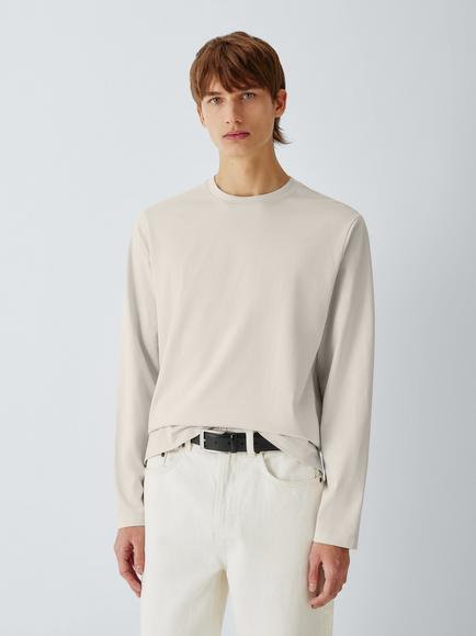 John Lewis Cotton Crew Neck Long Sleeve T-Shirt, Moonbeam