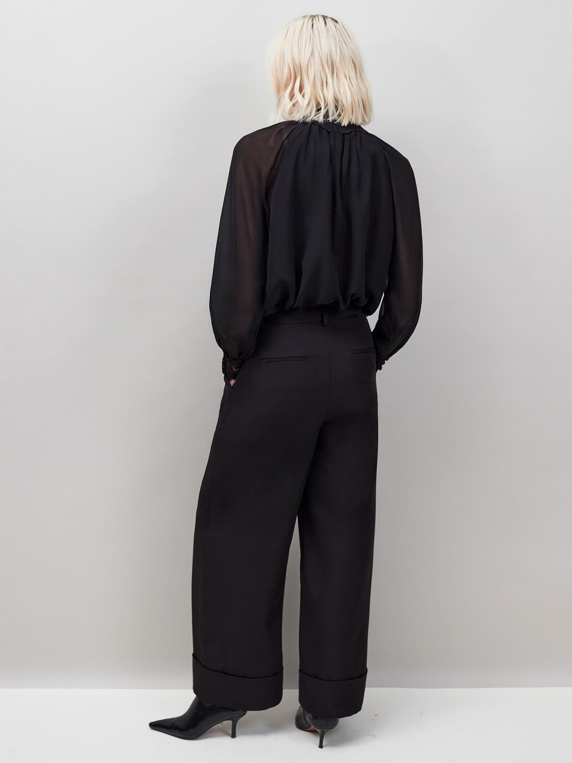 Product image 3 of 3, which shows Ro&Zo Lace Trim Long Sleeve Top, Black, 18