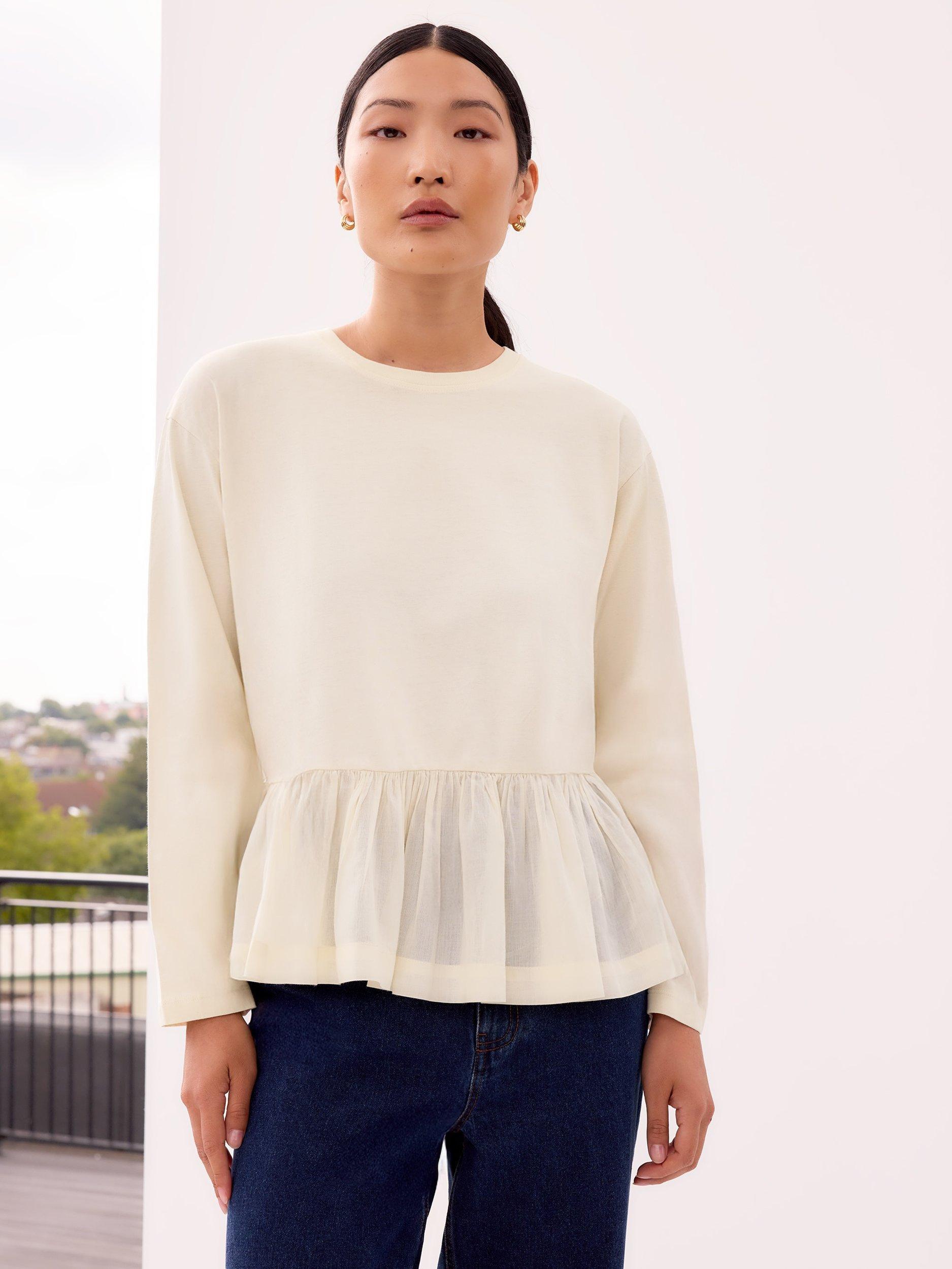 Product image 1 of 5, which shows Ro&Zo Peplum Long Sleeve Top, Cream, L