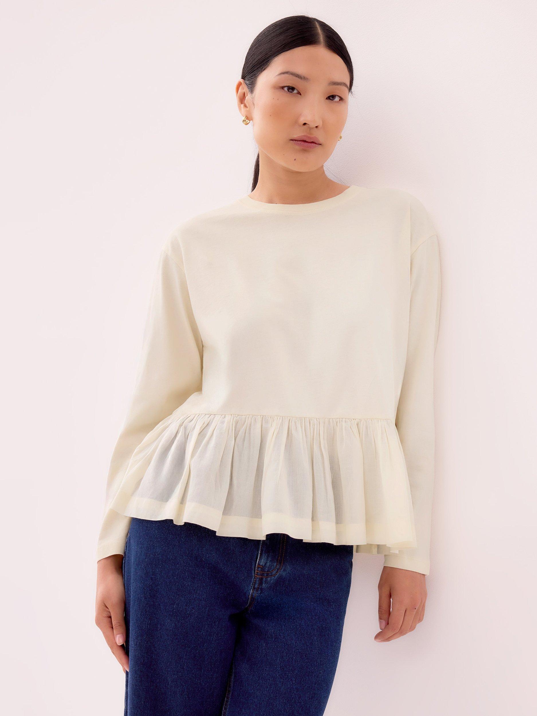 Product image 2 of 5, which shows Ro&Zo Peplum Long Sleeve Top, Cream, L