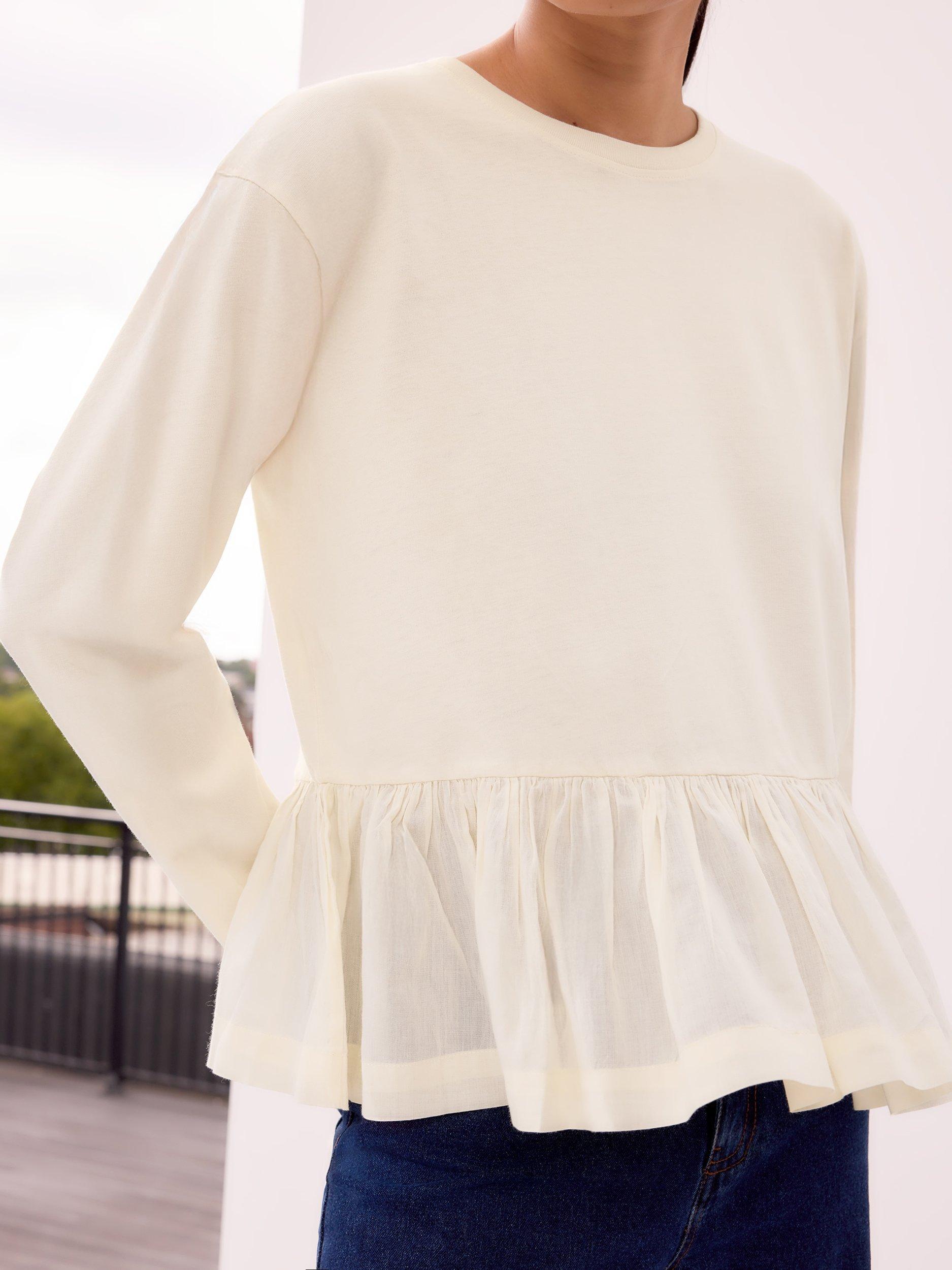 Product image 4 of 5, which shows Ro&Zo Peplum Long Sleeve Top, Cream, L