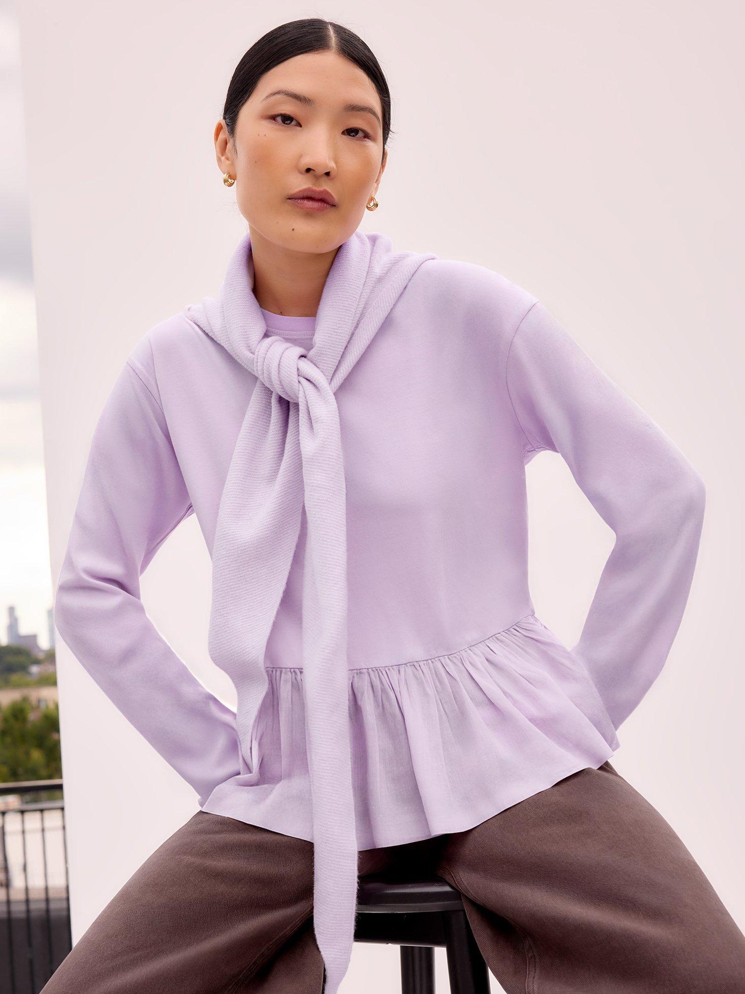 Product image 1 of 4, which shows Ro&Zo Peplum Long Sleeve Top, Lilac, XS