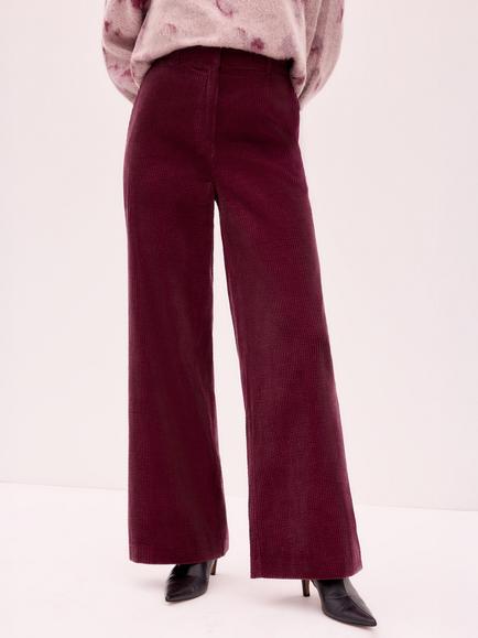 Ro&Zo Petite Corduroy Wide Leg Trousers, Red, Red