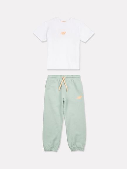 New Balance Kids' T-Shirt and Joggers Tracksuit Set, Bright White/Green, Bright White/Green