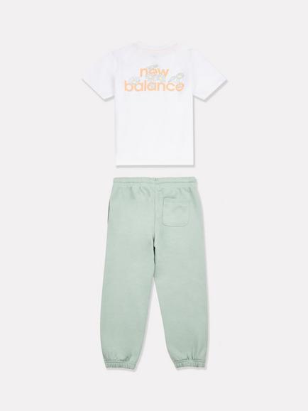 New Balance Kids' T-Shirt and Joggers Tracksuit Set, Bright White/Green - view 2, Bright White/Green