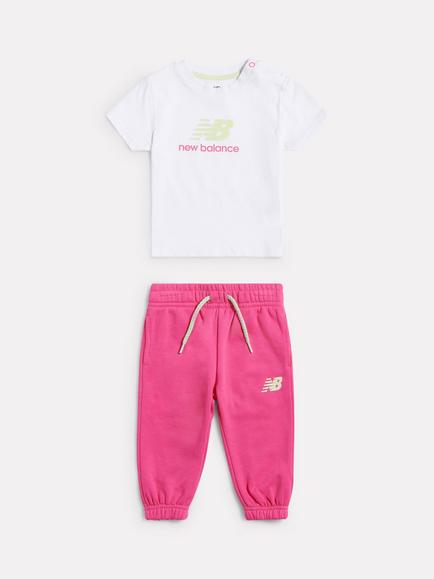 Nee Balance Kids' Cotton Blend T-Shirt and Joggers Set, Nb Bright White/Pink, Nb Bright White/Pink