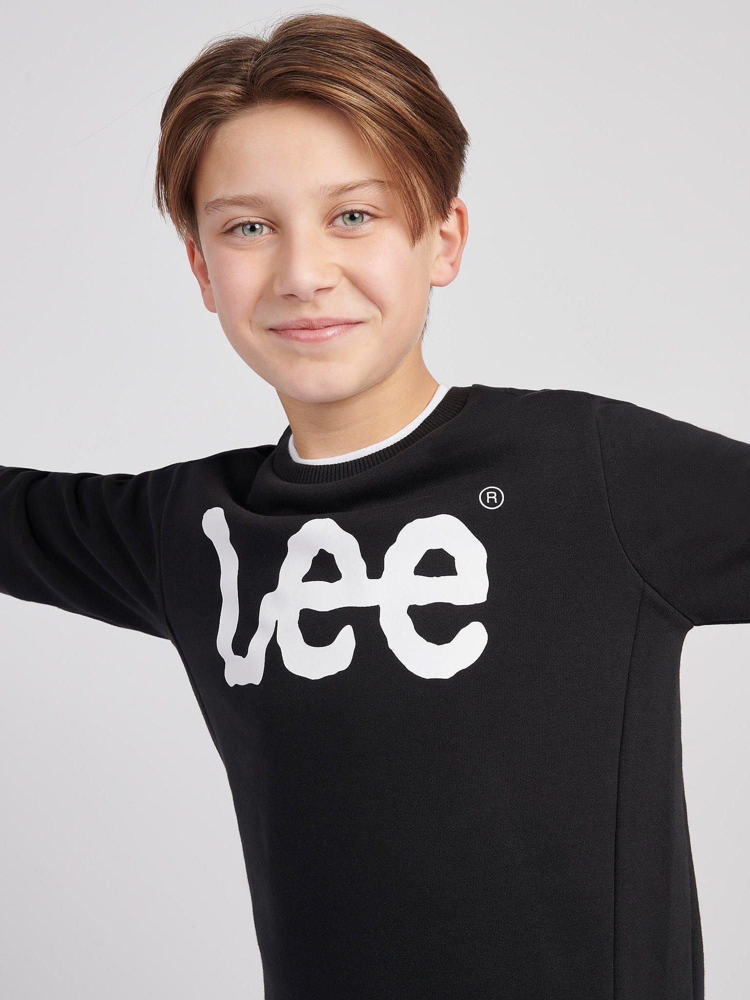 Product image 5 of 5, which shows Lee Kids' Wobbly Lee Graphic Crew Sweatshirt, Black/White, 7-8 years