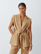 John Lewis Tie Belt Cape Waistcoat, Camel