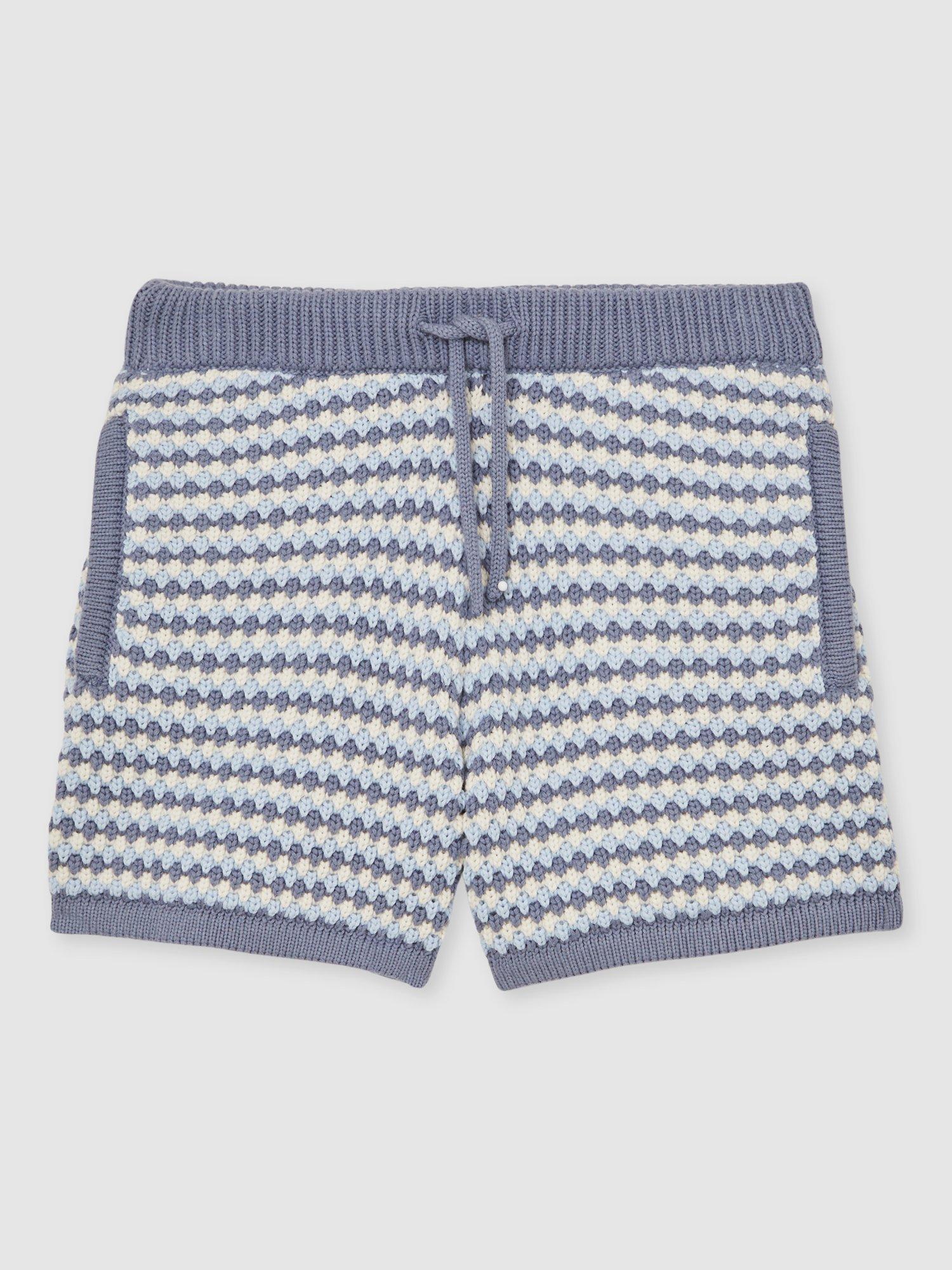Product image 3 of 4, which shows Reiss Kids' Peter Knitted Stripe Shorts, Blue/White, 4-5 years