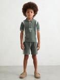 Reiss Kids' Trenton Chenille Tipped Motor Cars Shorts, Green/White